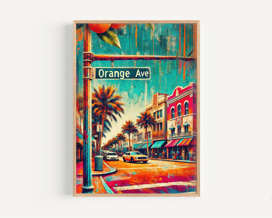 Wall art Orange Ave Wall Art Print, Orlando Florida Travel Poster, Florida Gift & Housewarming Decor, Unique Travel Artwork