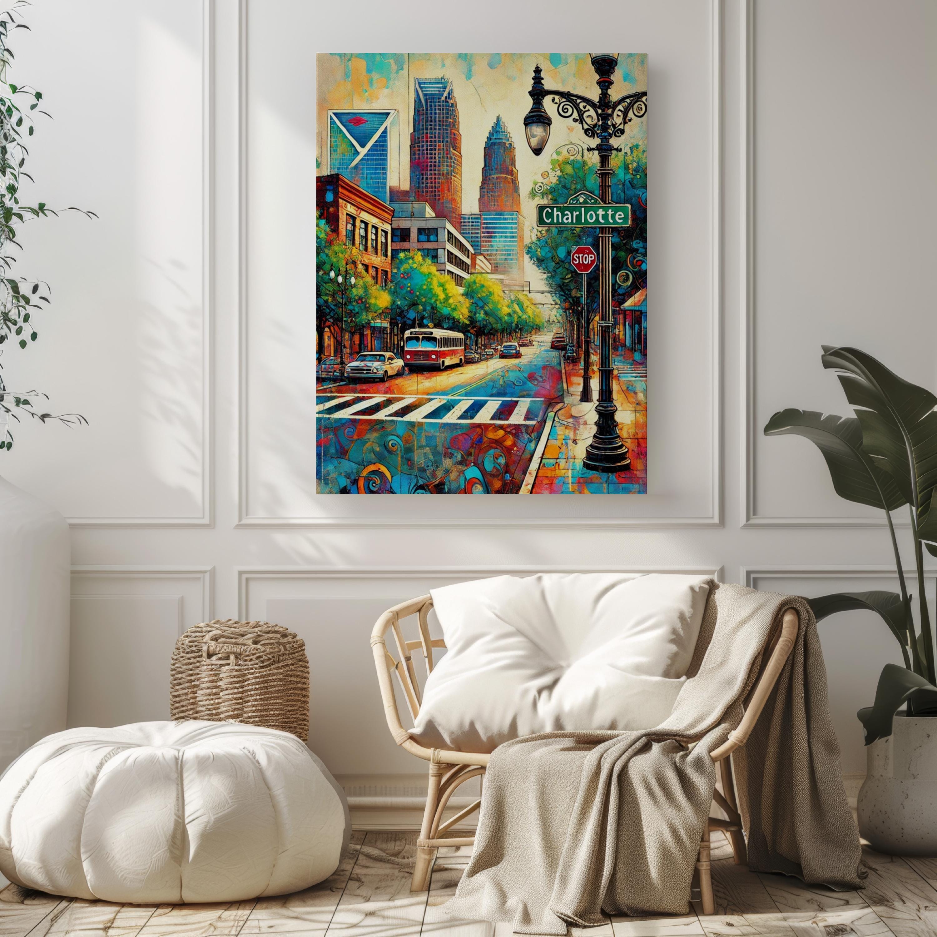 Wall Art Charlotte North Carolina Print - Travel Poster USA Map Home Decor Housewarming Gift