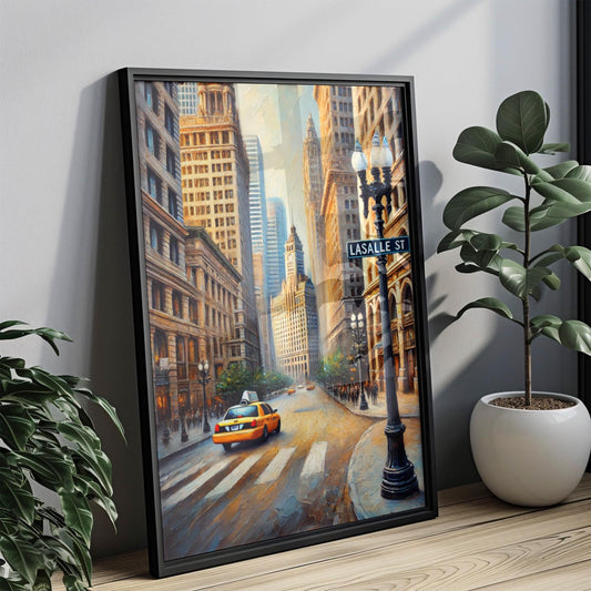 Lasalle Street Wall Art, Chicago Cityscape Print, Illinois Travel Souvenir, Urban Skyline Decor, Framed or Unframed, Gift for Travelers