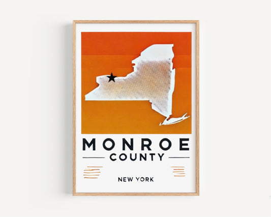 New York Monroe County Wall Art Print, Travel Home Decor, NY Gift & Housewarming College Room Artwork