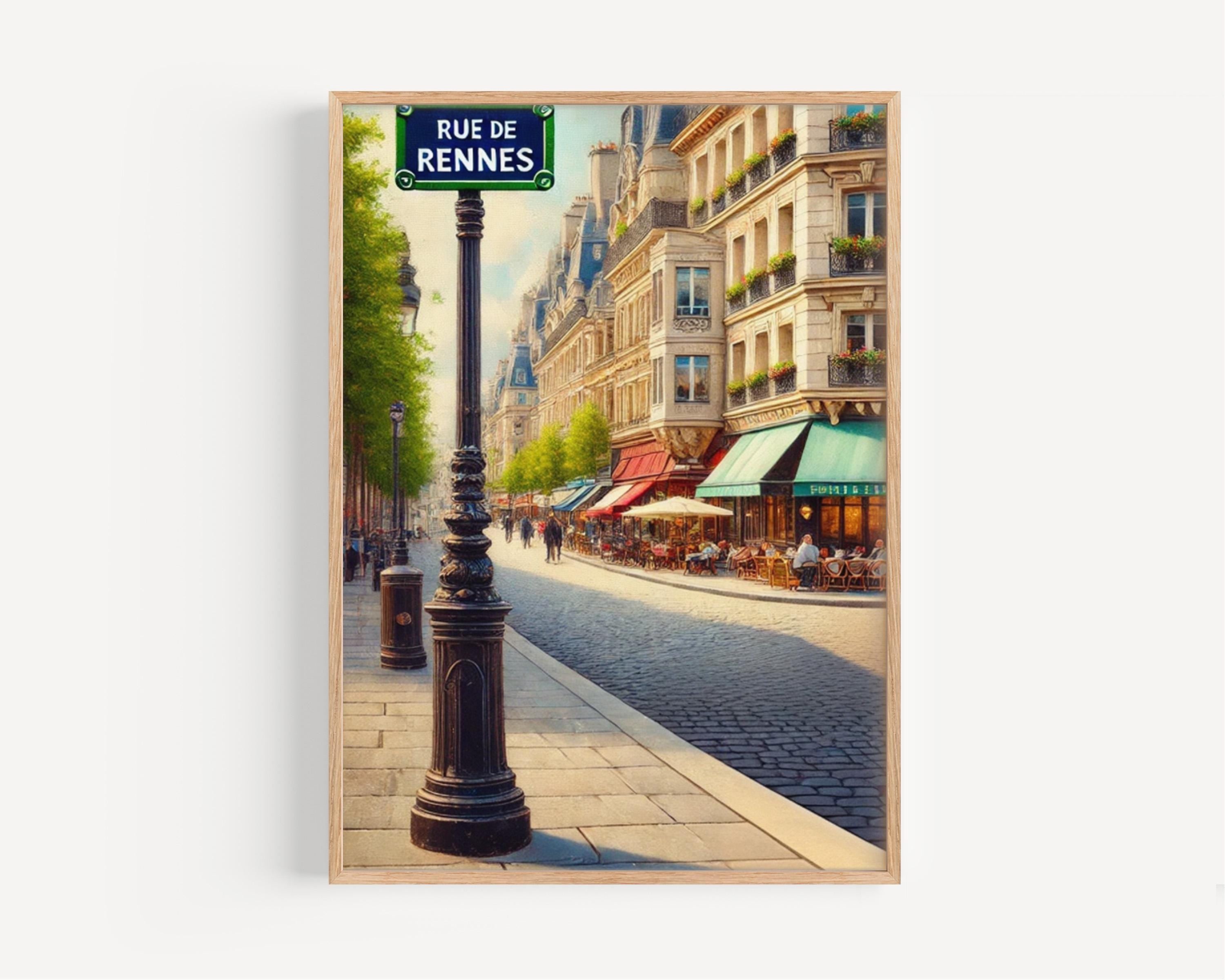Paris Rue De Rennes Wall Art Print - French Travel Poster, Paris Gift, Housewarming Decor, Souvenir, Elegant Parisian Street Illustration