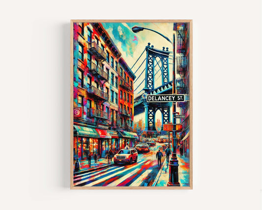Delancey Street Art Wall Print, Manhattan Travel Poster, NYC Urban Decor, New York City Gift, Housewarming Present, Delancey St NYC Map Art