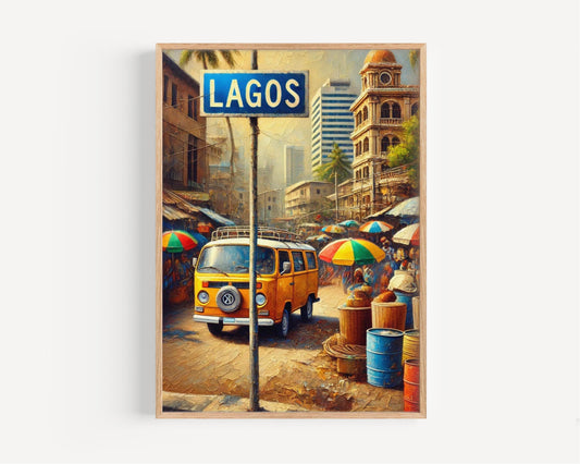 Nigeria Lagos Wall Art Print, African Travel Poster, Modern Home Decor, Housewarming Gift, Nigerian Souvenir, Vibrant Cityscape Artwork