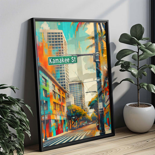 Kamakee St Print - Oahu Wall Art, Honolulu Travel Poster, Hawaii Home Decor, Housewarming Gift, Tropical Island Map, Beach Vacation Print