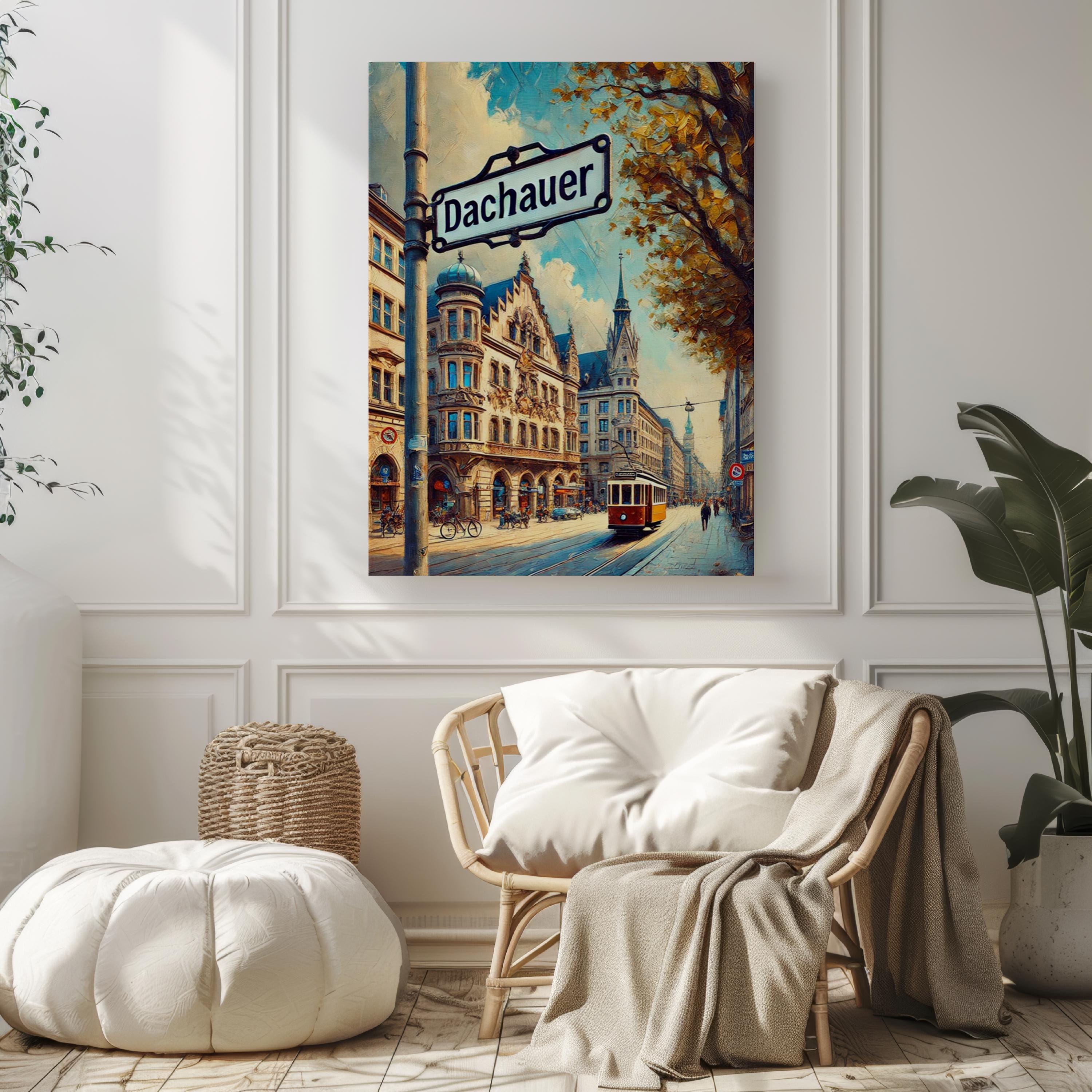 Dachauer Oil Painting Art Print: Munich Germany Street Sign Travel Poster