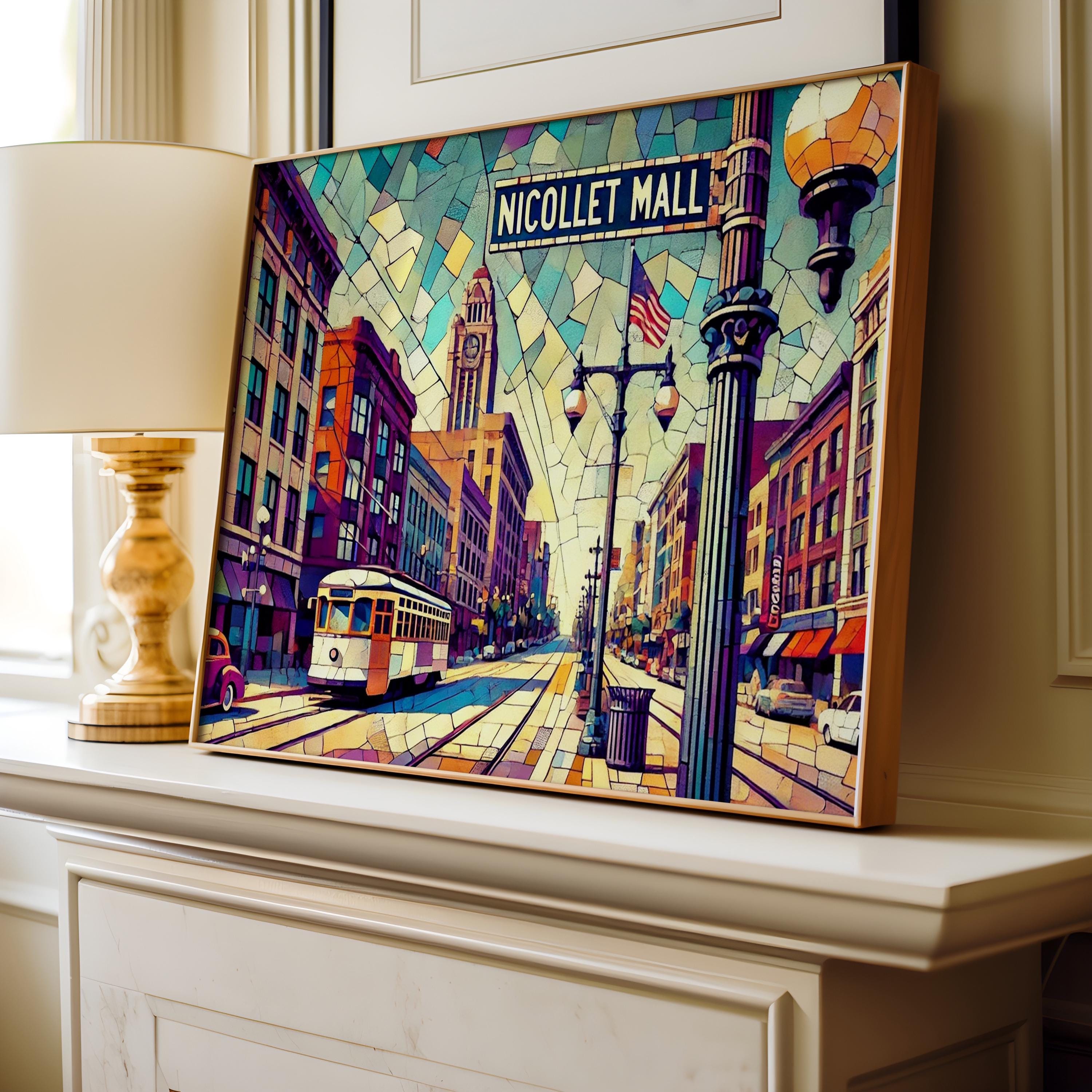 Nicollet Mall Wall Art Print - Minneapolis Travel Poster, Minnesota Gift, USA Modern Home Decor, Housewarming & Office Art Design