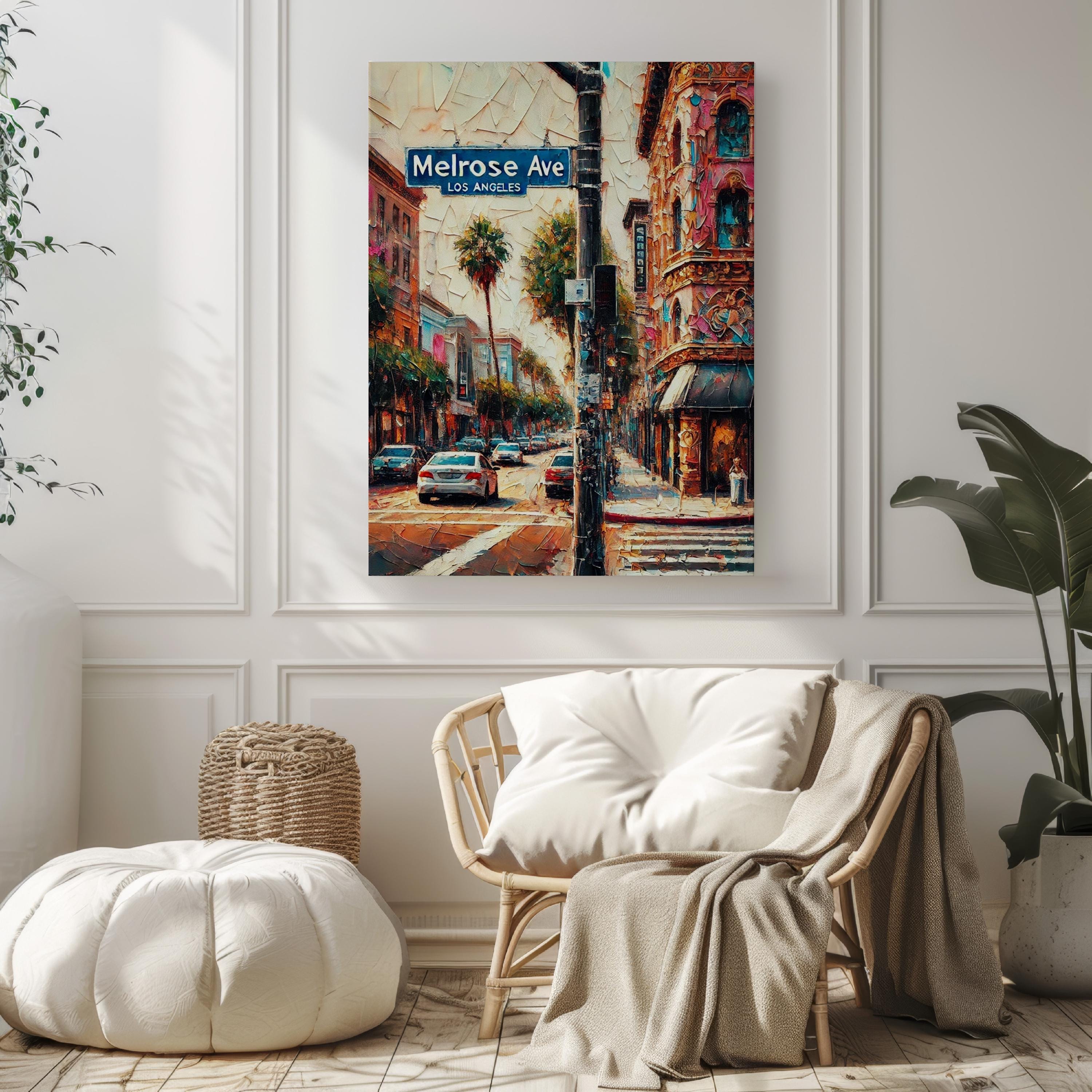 California Melrose Ave Wall Art - Los Angeles Travel Print, Moving & Housewarming Gift, Vintage Style California Poster