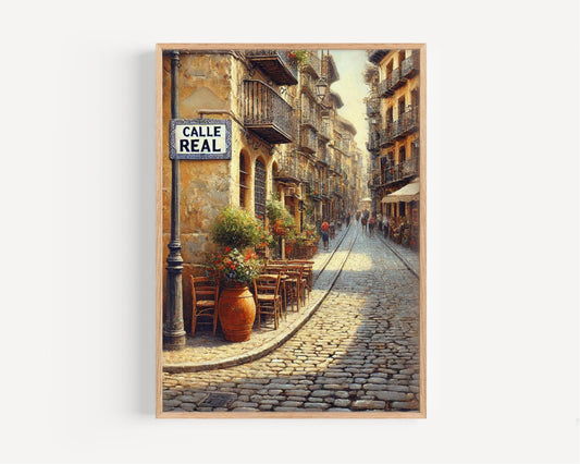 Calle Real Wall Art Print - La Coruna Travel Poster, Spain Decor, Housewarming Gift, Spanish Cityscape Artwork