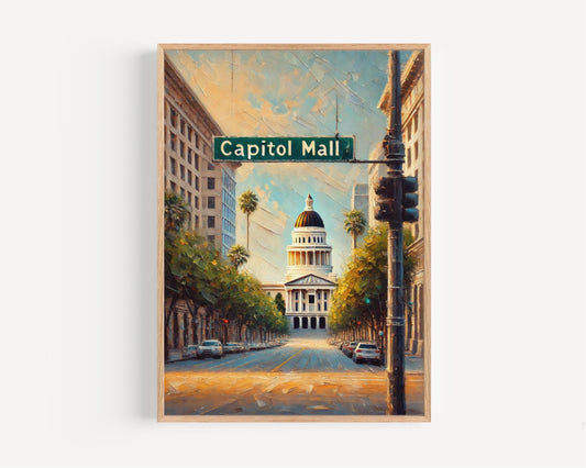 Sacramento Capitol Mall Wall Art - California Travel Print & Poster, Housewarming Gift, Sacramento Cityscape, California Art Decor