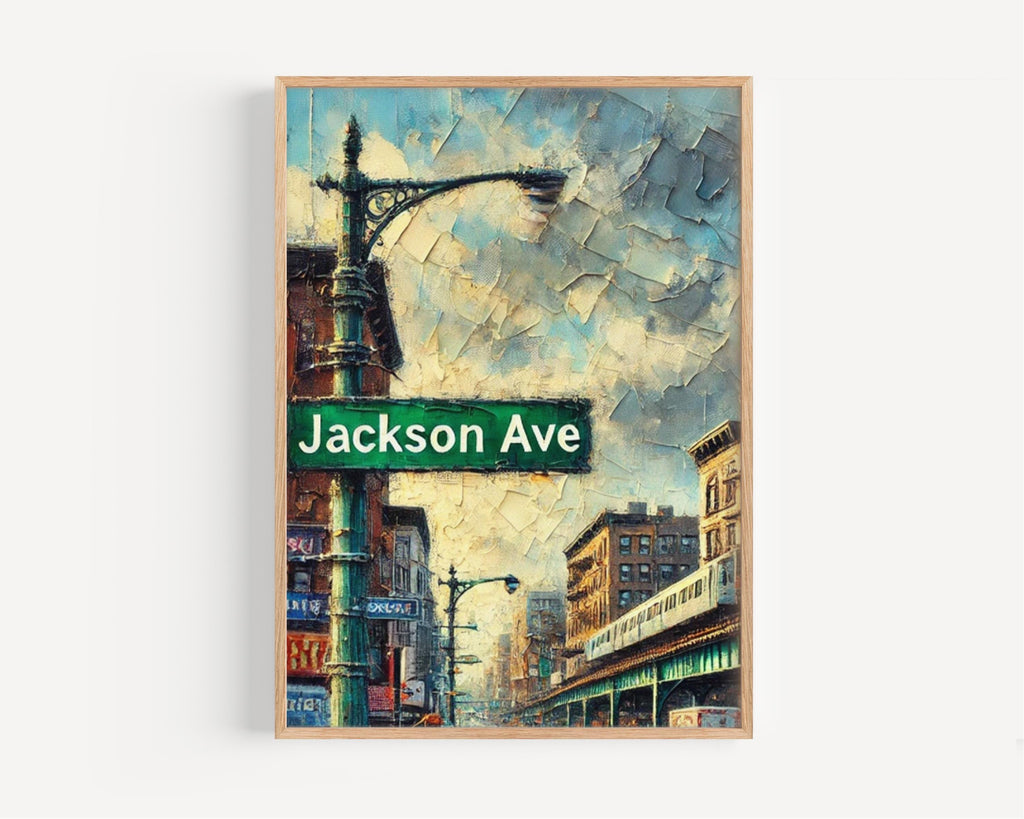 Jackson Avenue Oil Painting Art Print: Bronx NYC Street Sign Travel Poster