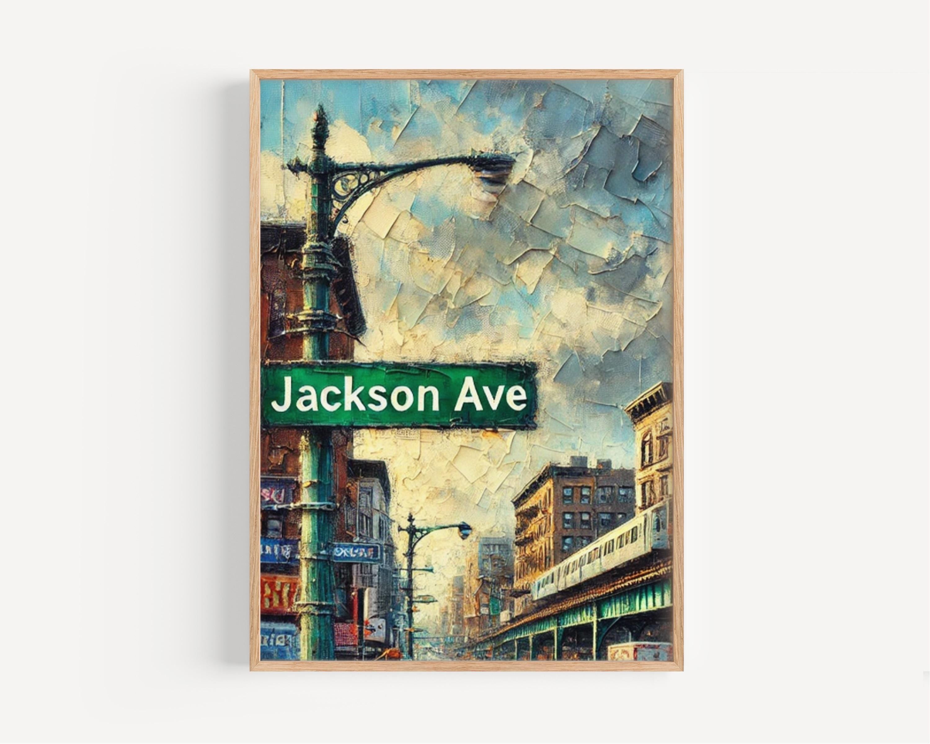 Jackson Avenue Oil Painting Art Print: Bronx NYC Street Sign Travel Poster