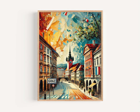 Graz Art Wall Print – Austria City Poster, European Travel Gift, Housewarming Decor, Graz Wall Art, Austria Artwork, Travel Poster