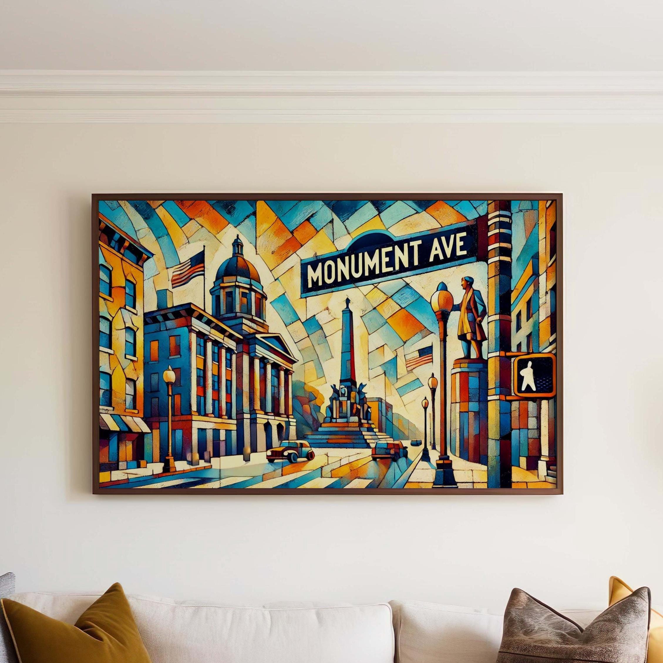Monument Ave Print - Richmond Wall Art, Travel Poster & Virginia Gift, Housewarming Decor, Scenic Cityscape Illustration