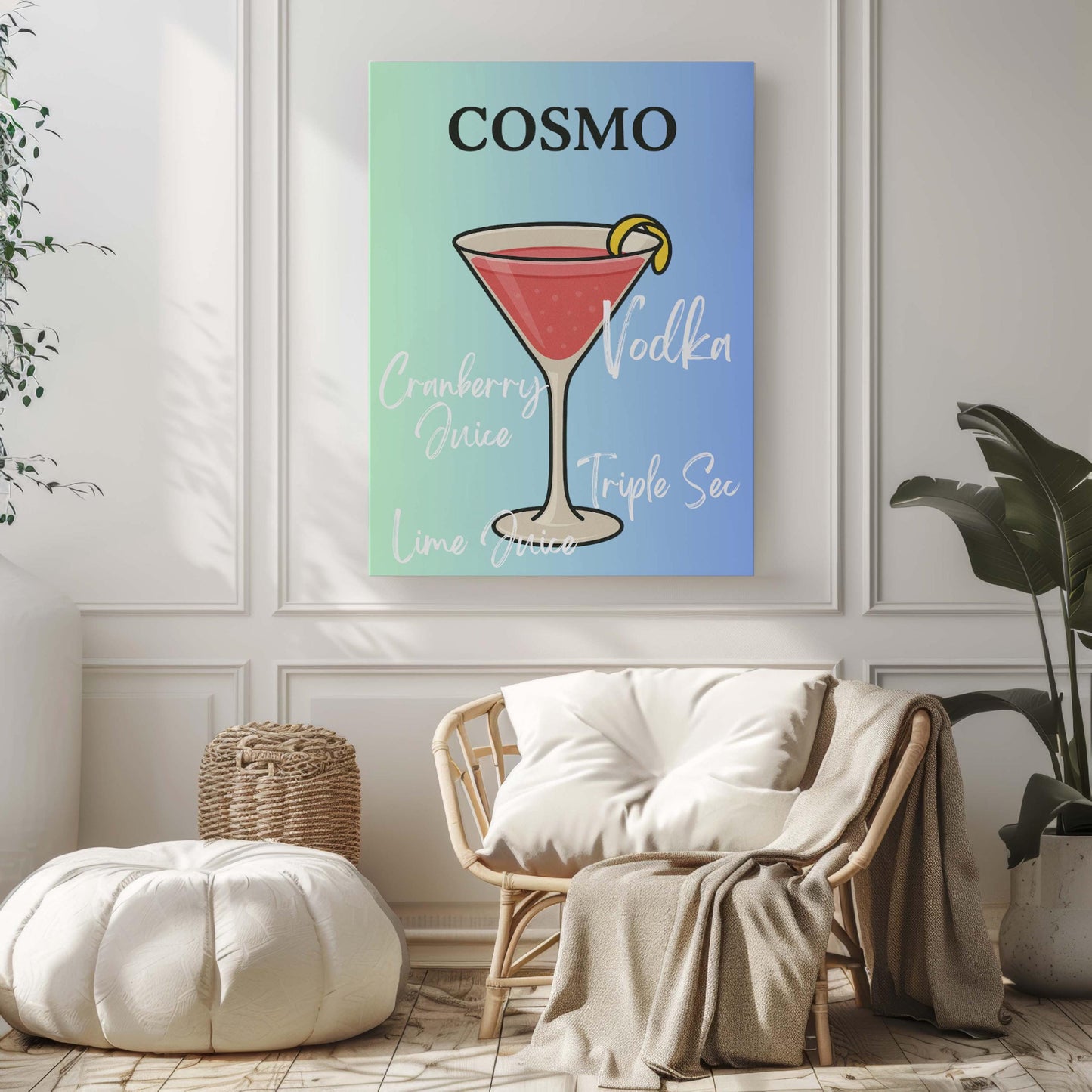 Cosmo Cocktail Print, Modern Bar Decor, Liquor Illustration (Digital Print)