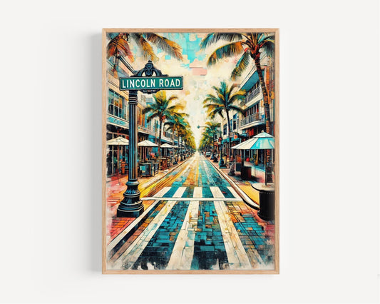 Miami Beach Lincoln Rd Wall Art - Vintage Travel Print, Miami Beach Poster, Florida Art, Housewarming & Miami Gift
