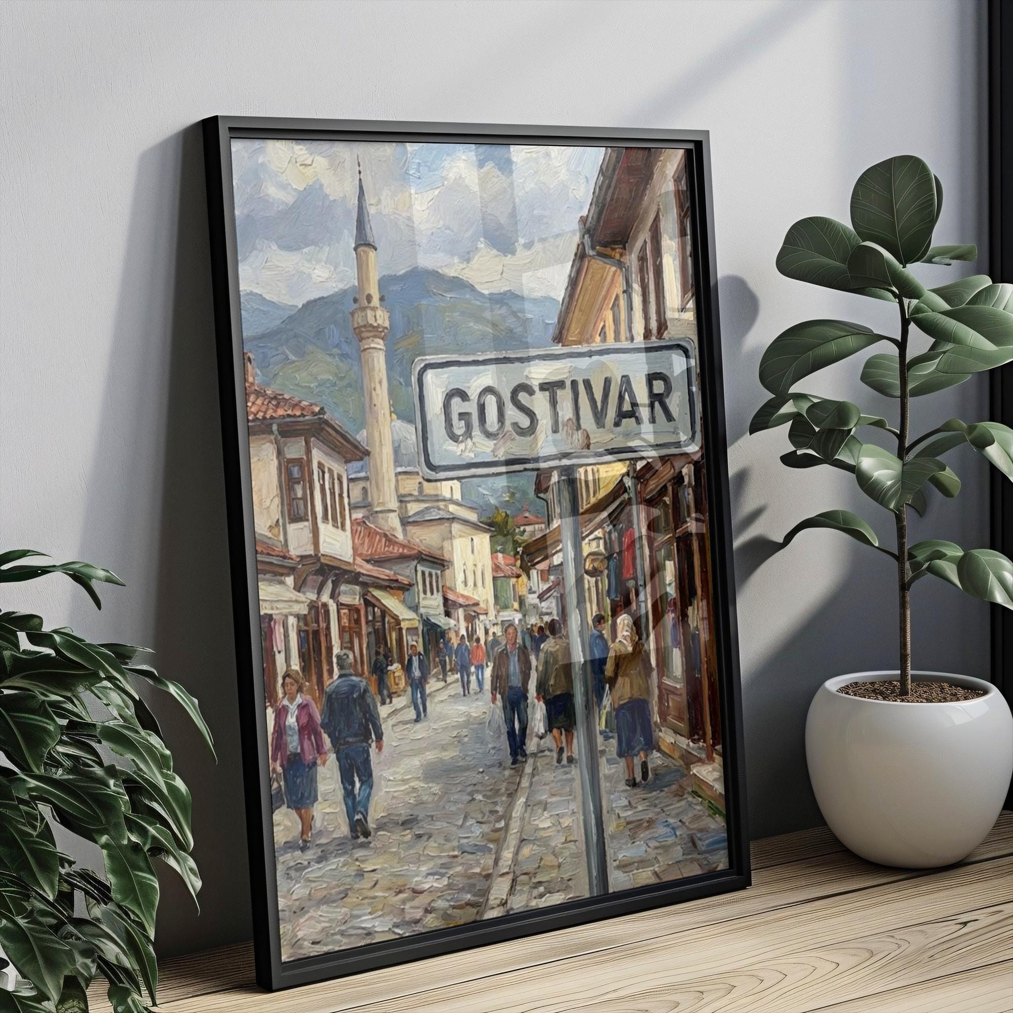 Gostivar Oil Painting Art Print: North Macedonia Street Sign Travel Poster