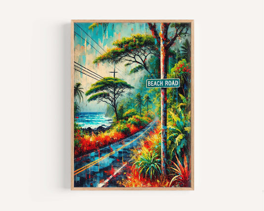 Puna District Art Beach Road Wall Art Print - Hawaii Travel Poster, Big Island Gift, Tropical Home Decor, Housewarming Gift