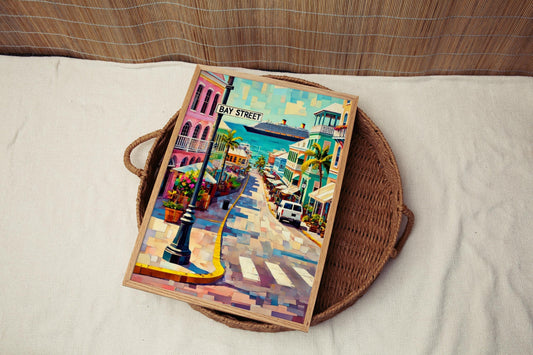 Bahamas Bay St Wall Art Print, Nassau Travel Poster, Coastal Home Decor, Bahamas Souvenir & Housewarming Gift