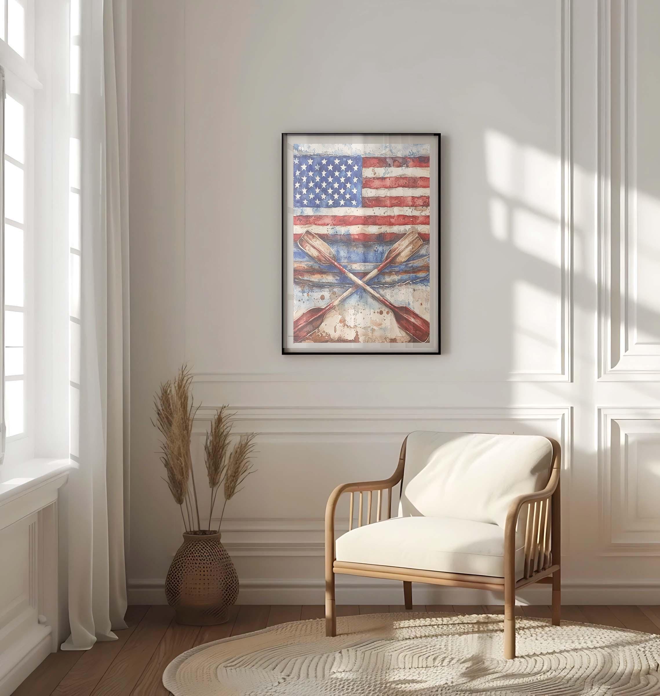 Boat Poster Patriotic American Flag - USA