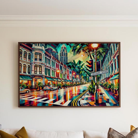 Orchard Road Wall Art Print, Modern Cityscape Poster, Singapore Skyline Decor, Urban Wall Hanging for Living Room & Office