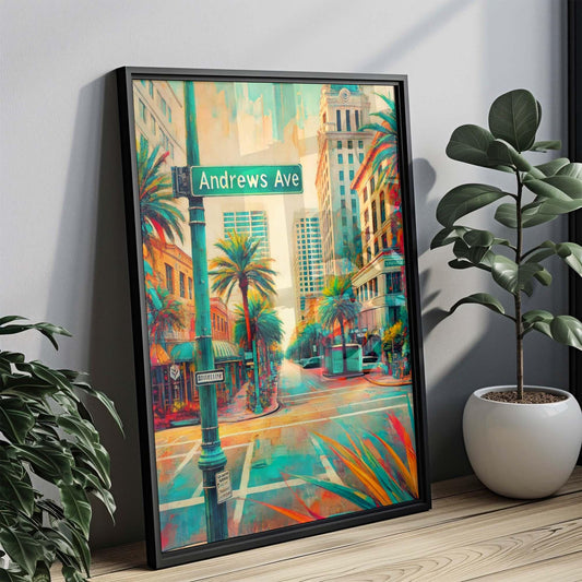 Andrews Ave Print - Fort Lauderdale Wall Art, Florida Travel Poster, Beach House Decor, Housewarming Gift, Coastal City Skyline Artwork