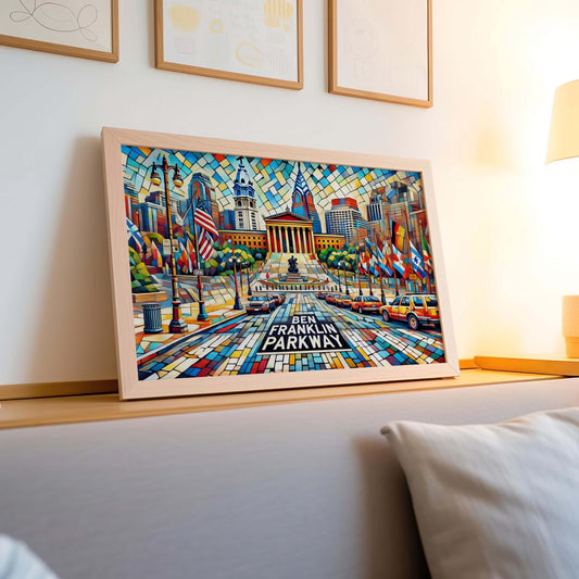 Ben Franklin Parkway Wall Art Print - Philadelphia Travel Poster, Philly Gift, Housewarming Decor, Cityscape Illustration
