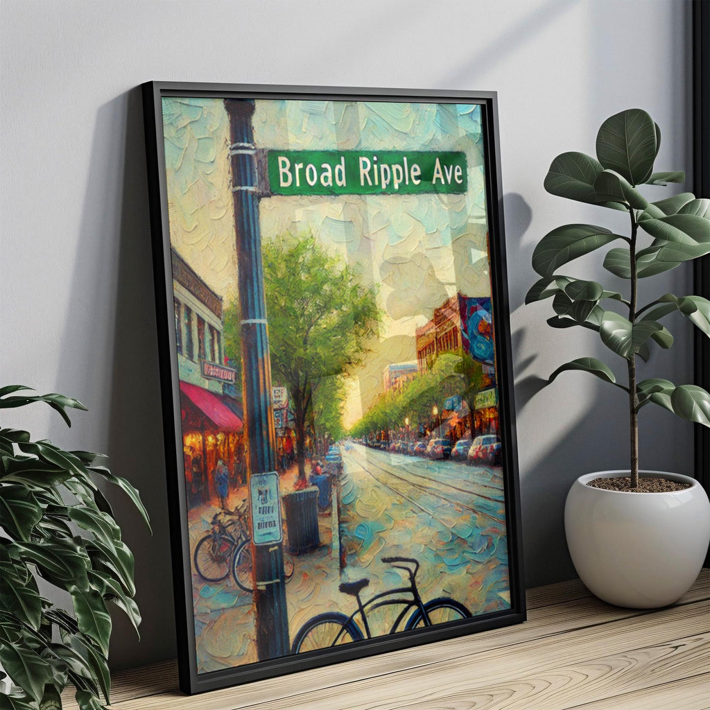 Broad Ripple Ave Oil Painting Art Print: Indianapolis Creative District Travel Poster