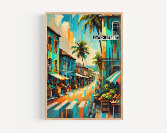 Cayon Street Wall Art Print, Saint Kitts and Nevis Travel Poster, Caribbean Home Decor, Tropical Street Scene, Gift for Travelers