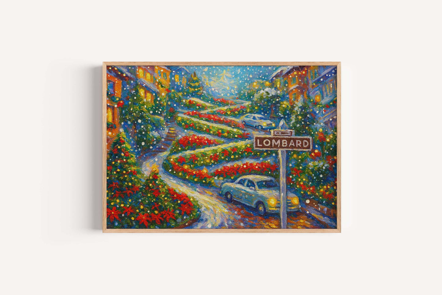 Lombard Street Christmas Art Print – San Francisco Holiday Decor, Curvy Street in Winter
