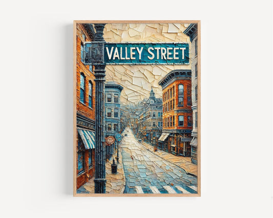 Valley Street Wall Art, Manchester Print, New Hampshire Art, “City” Gift, Travel Souvenir, Travel Poster,  “State” Art, PERSONALIZED GIFT