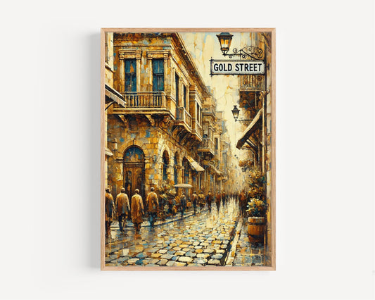 Gold Street Athens Wall Art, Greece Cityscape Print, Travel Souvenir, Vintage Street Sign, Greece Artwork, Vacation Gift, Fine Art Poster
