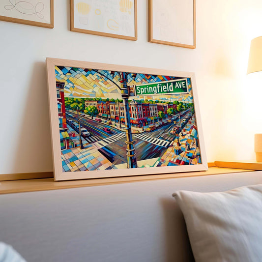 Springfield Ave Wall Art - Newark Cubism Print, Jersey Abstract Travel Poster, Essex County Gift, Modern Housewarming Artwork
