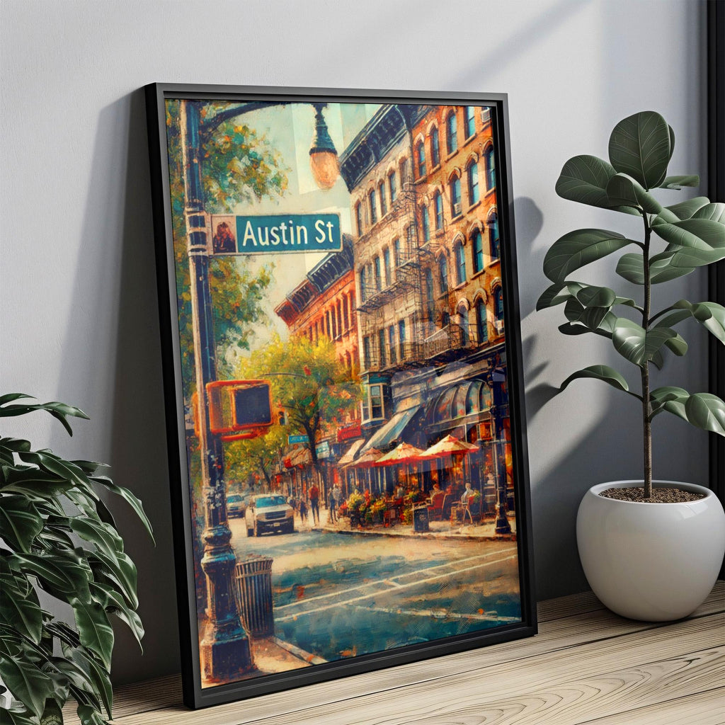 Austin Street Oil Painting Art Print: Forest Hills Queens NYC Travel Poster