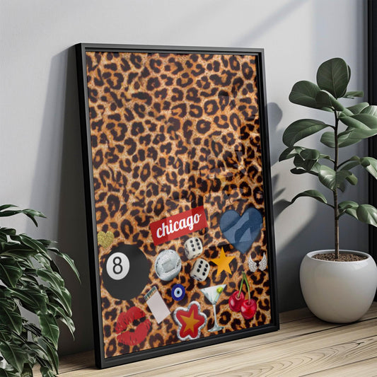 Dorm Art Chicago Cheetah Wall Print for College Girl Dorm, Travel & Home Decor, Housewarming Gift, Unique College Wall Artwork