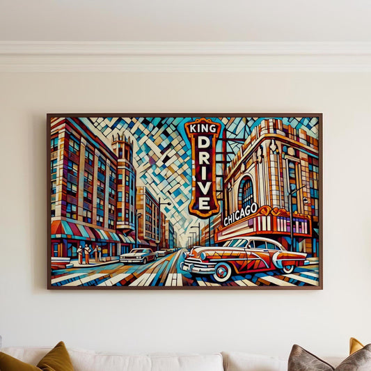 King Drive Wall Art Cubism Print – Chicago Travel Poster, Illinois Gift, Modern & Office Decor, Housewarming Present, Unique Chicago Artwork