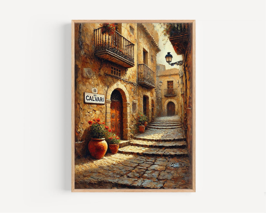Carrer del Calvari Street Sign Print: Pollensa Mallorca Travel Poster