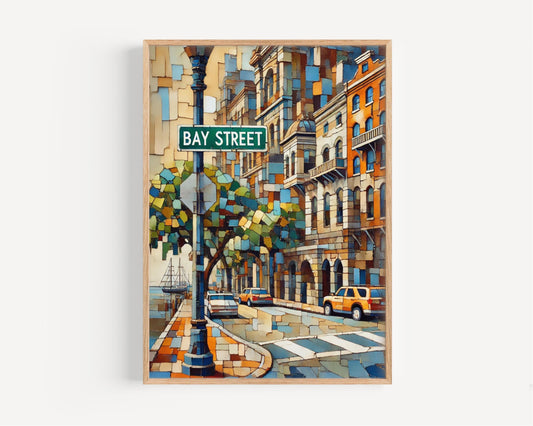 Bay Street Wall Art Savannah Print Georgia Art Travel Poster Personalized Gift | Elegant Home Decor Souvenir, Cityscape, Travel Keepsake