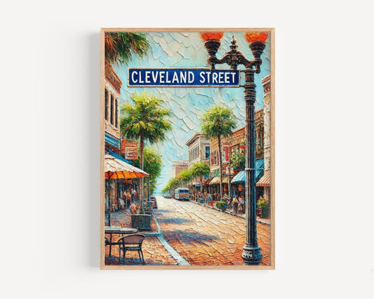 Cleveland Street Wall Art, Florida Travel Poster, Clearwater Coastal Cityscape, Beach Town Gift, Vacation Souvenir, Personalized Home Decor