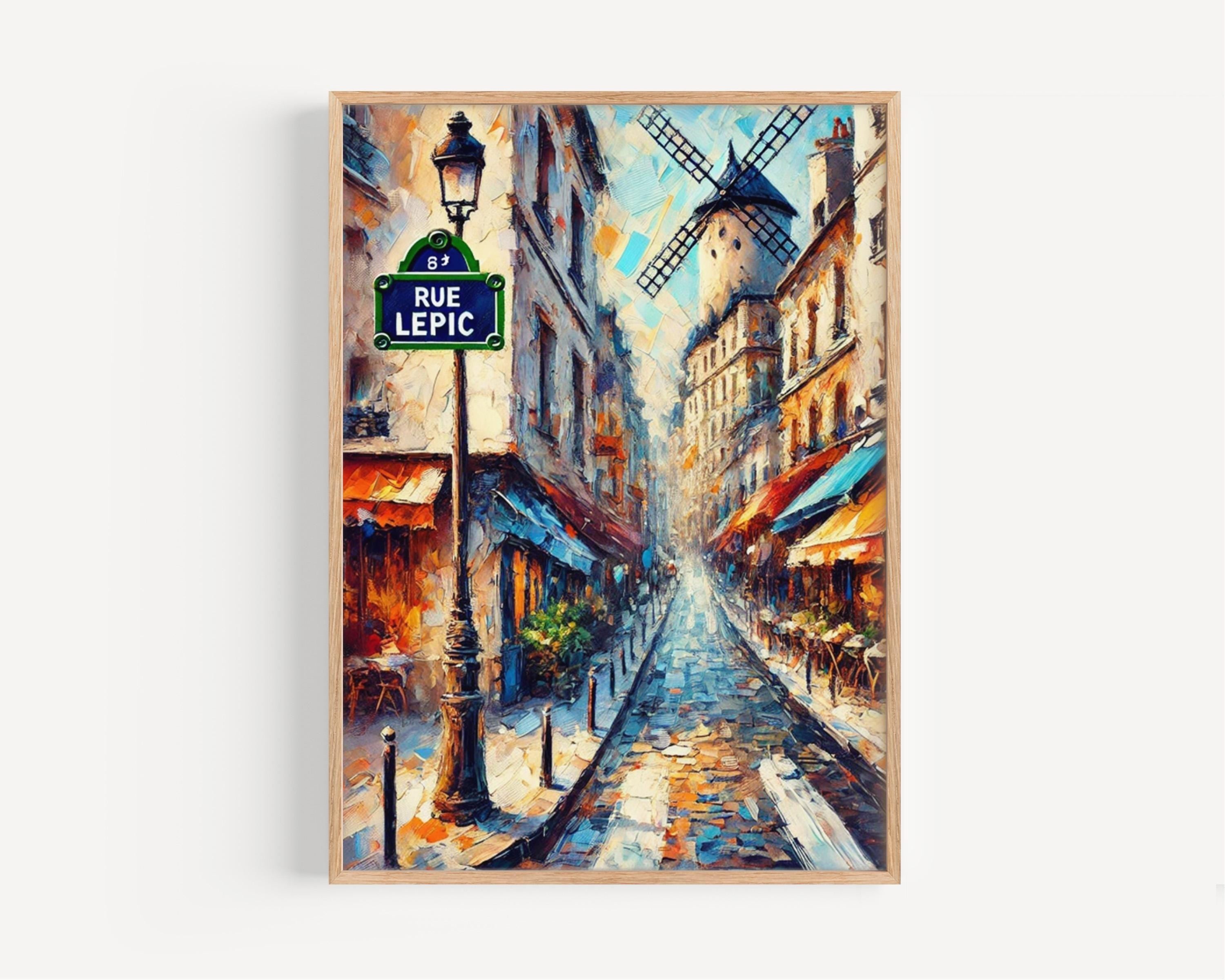 Rue Lepic Wall Art Paris Print, France Travel Poster, Vintage Montmartre Street Scene, Bohemian Decor, French Souvenir, Personalized Gift