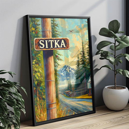 Alaska Sitka Wall Art Print - Travel Poster, Alaska Gift, USA Souvenir, Housewarming Decor, American Art, Nature Landscape Illustration