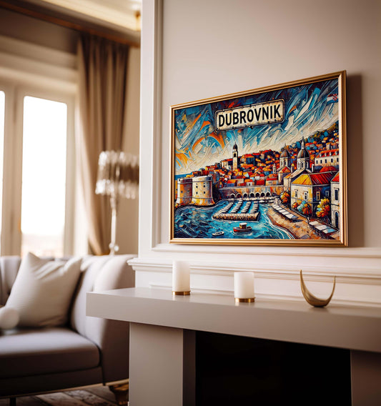 Dubrovnik Art Wall Print - Travel Poster of Croatia, European Cityscape, Housewarming & Travel Gift, Rustic Home Decor, Coastal Wall Art