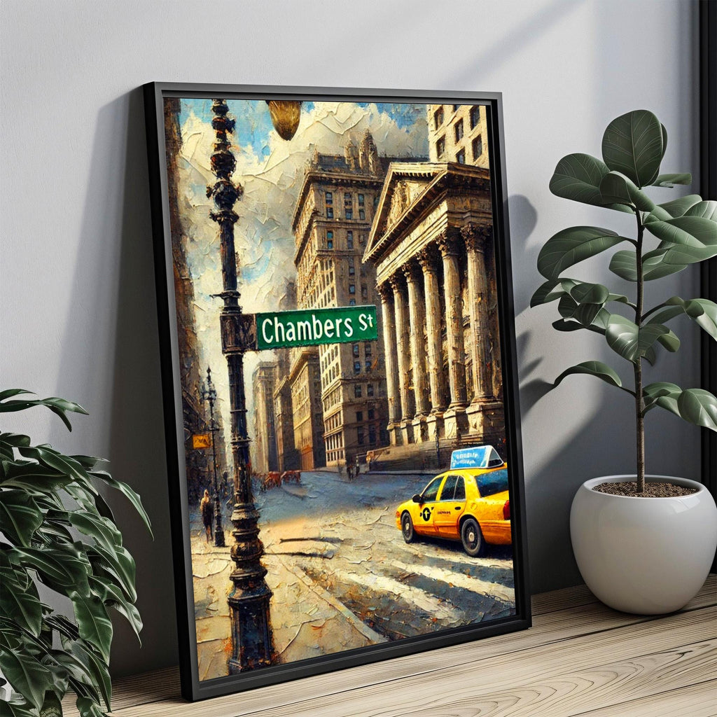 Chamber Street Sign Print: Manhattan Civic Center New York Travel Poster