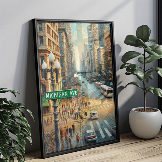 Chicago Michigan Ave Wall Art Print - Travel Poster, Illinois Gift, Chicago Decor, Housewarming & Cityscape Art, Perfect for Home or Office