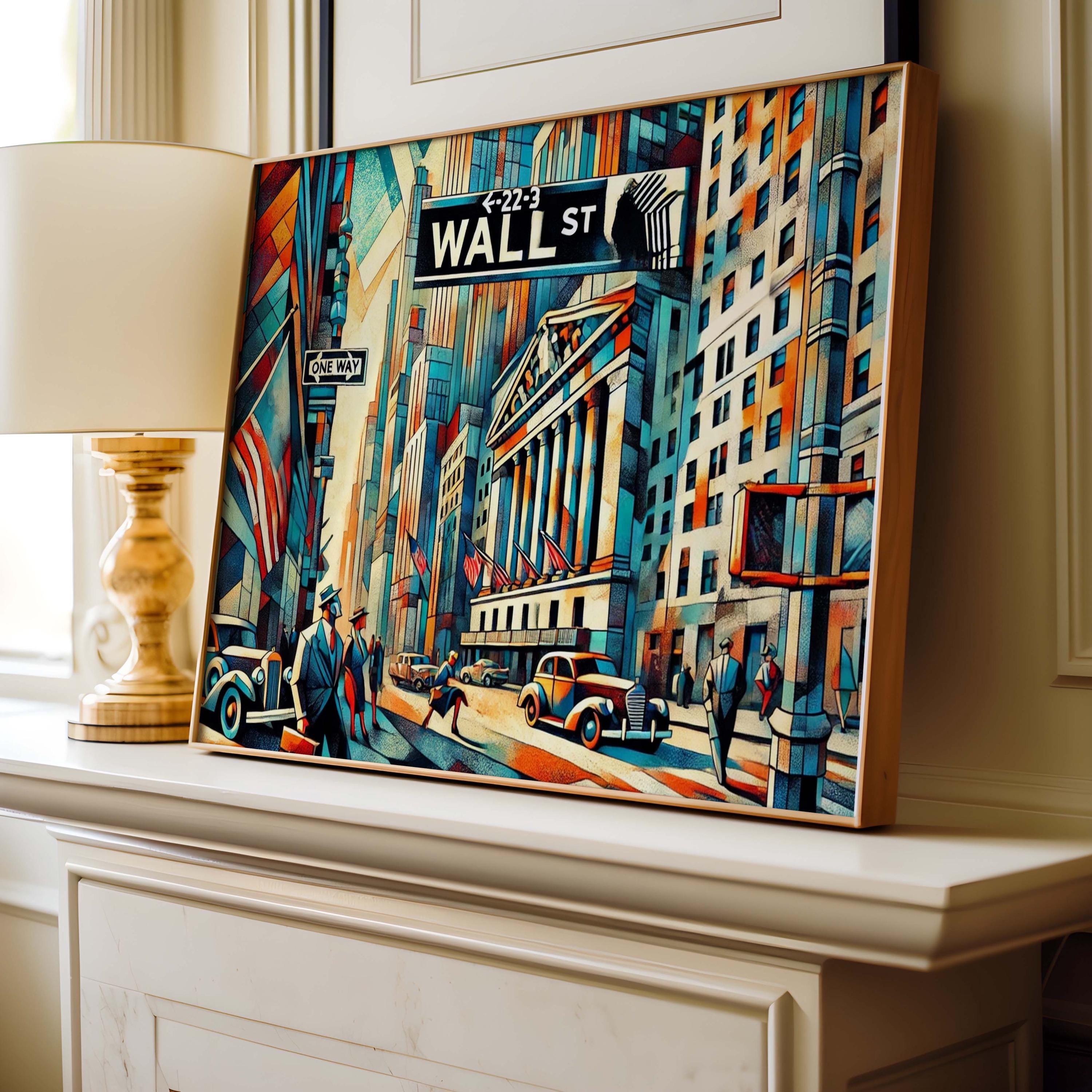 Wall Street Cubism Wall Art Print, Manhattan Financial District Travel Poster, Modern Housewarming Gift, NYC Cityscape Home Decor