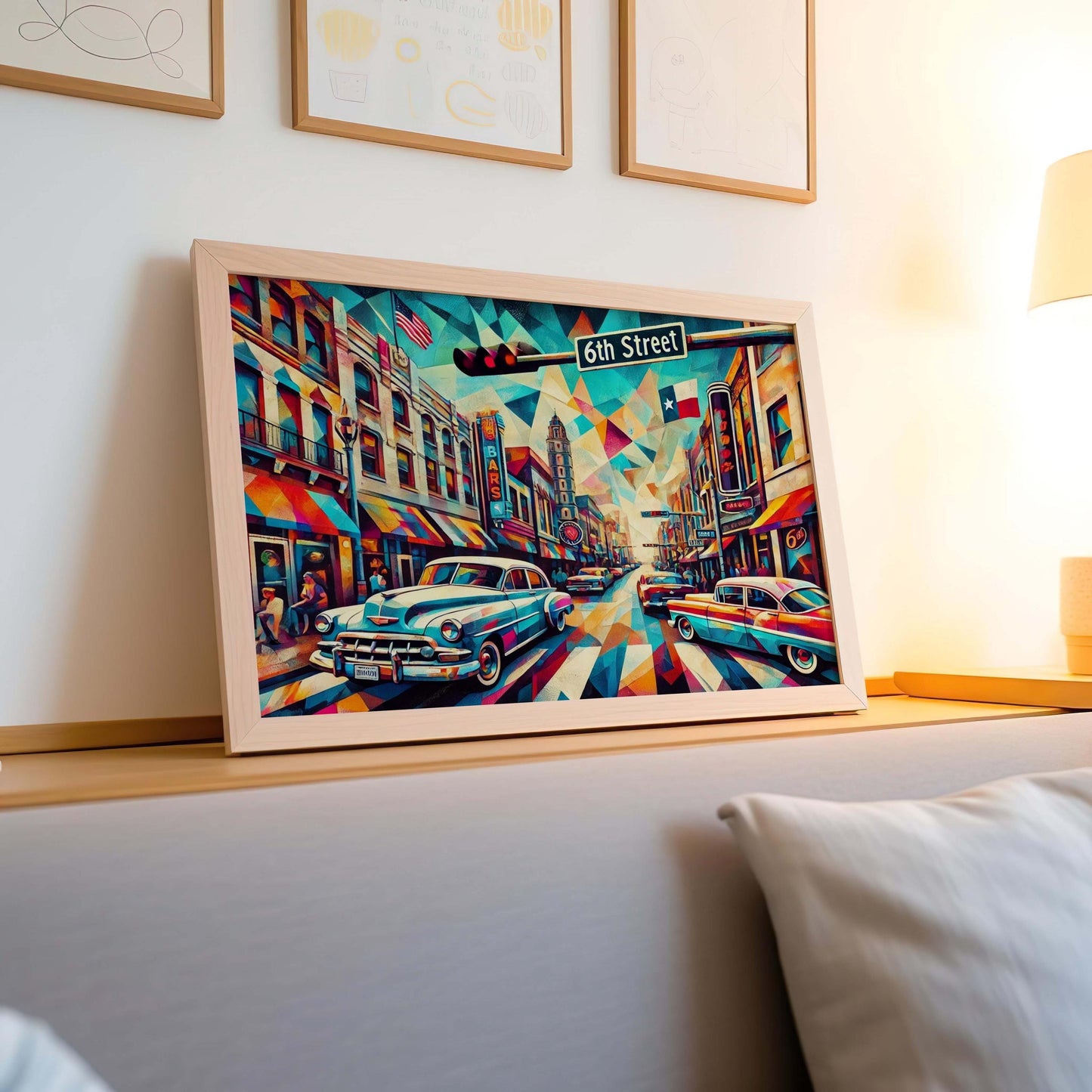 6th Street Wall Art Austin Cubism Print, Texas Travel Poster, Housewarming & Austin Gift, Modern Sixth Street Decor