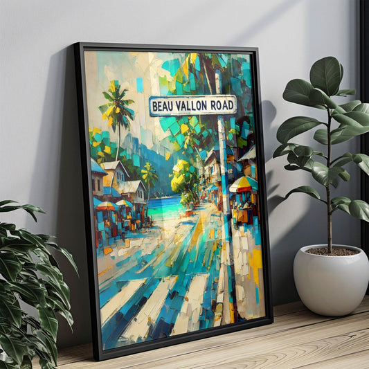 Beau Vallon Road Wall Art, Seychelles Travel Poster, Tropical Beach Scene, Beach House Decor, Travel Souvenir, Fine Art Print