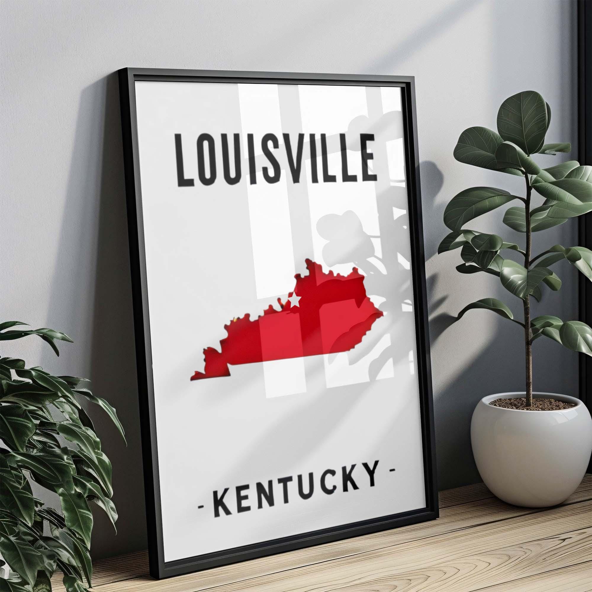 Louisville Print Wall Art - Kentucky Home Decor, Travel Gift, College Room Poster, Housewarming & KY State Map Artwork
