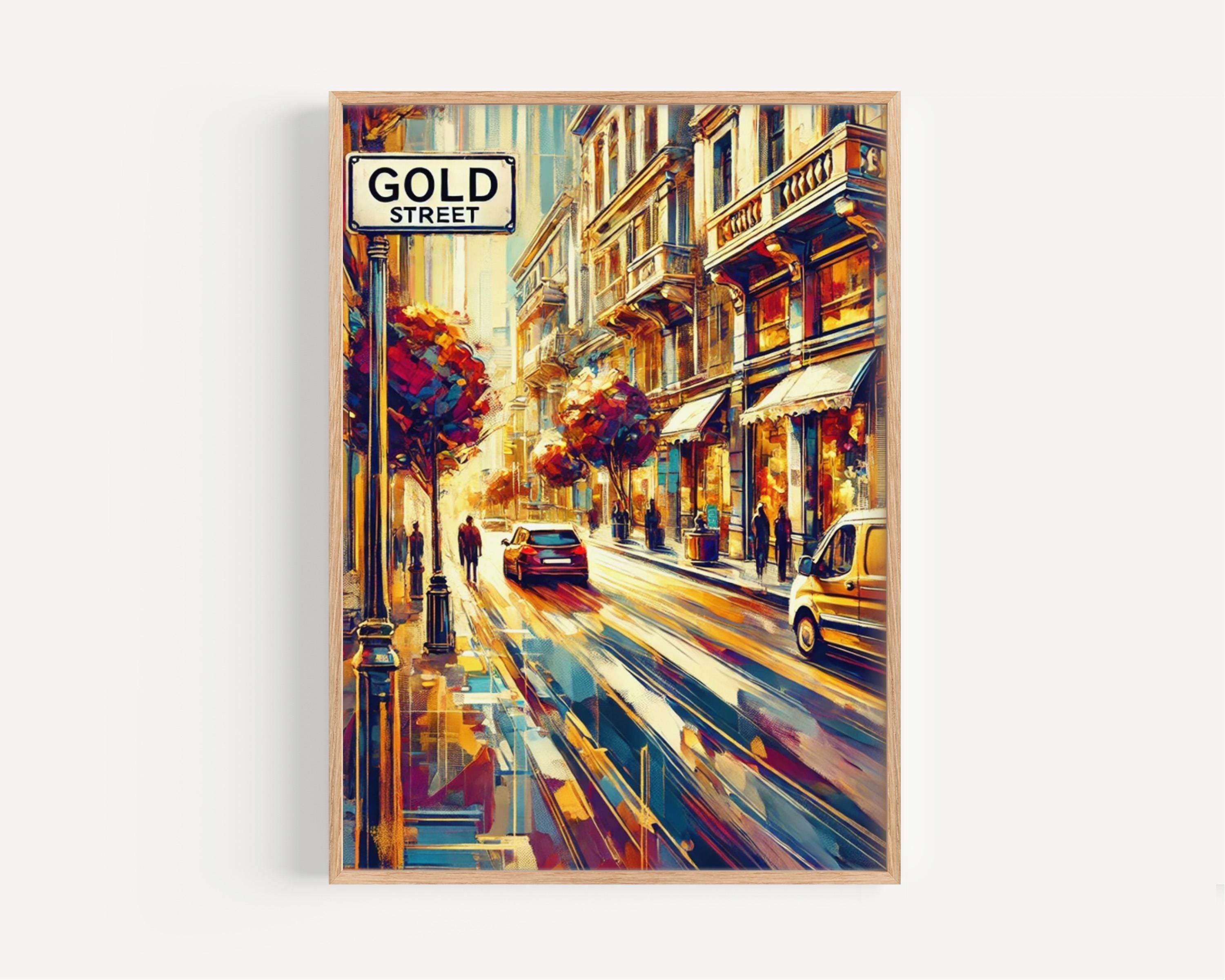Gold Street Print - Santorini, Greece