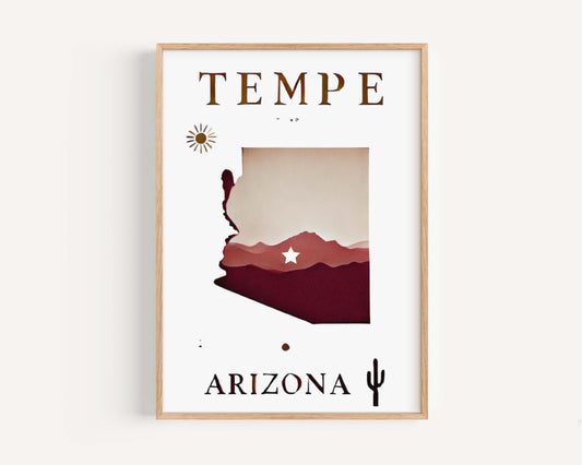 Tempe Print Arizona Wall Art, Travel Decor, College Room Gift, Housewarming & Home Decor, Tempe Arizona Artwork, Unique Arizona Gift