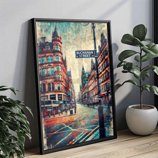 Buchanan Street Wall Art Print - Glasgow Travel Poster, Scotland Gift, Housewarming Decor, Scottish Cityscape Illustration